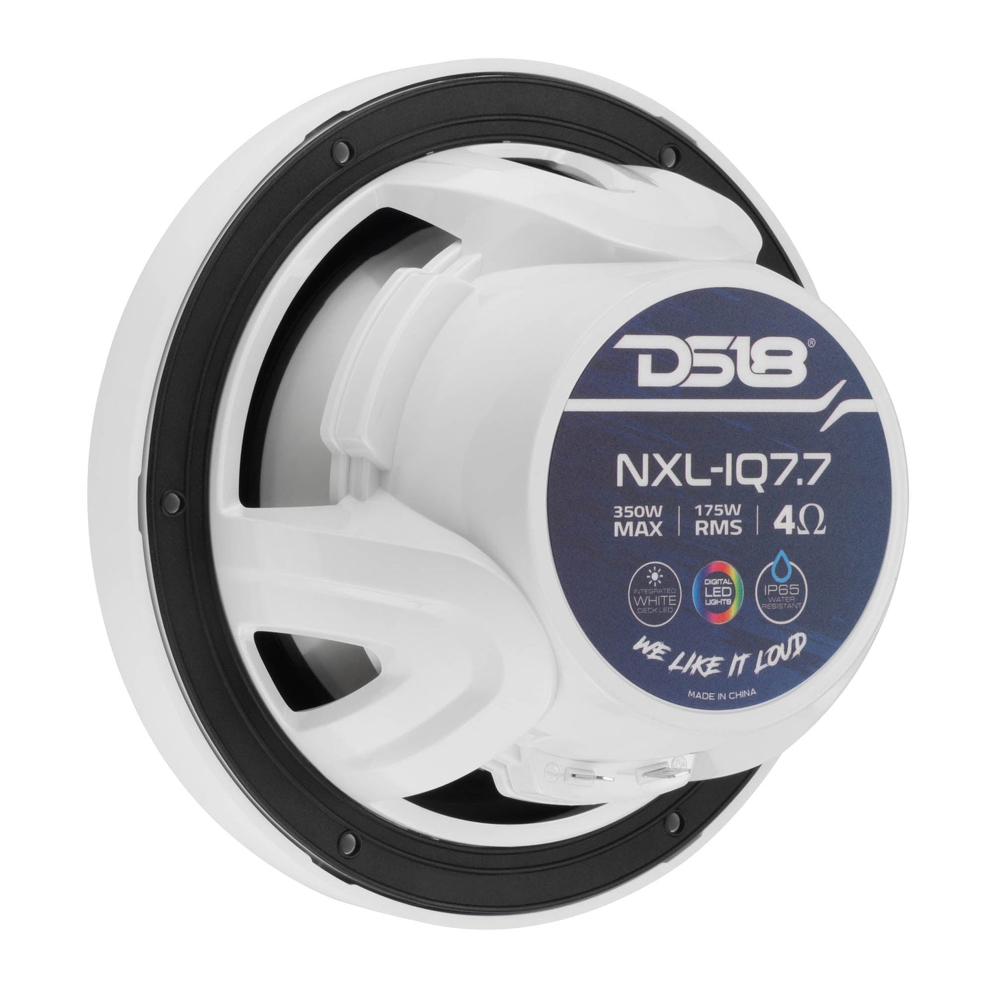 NXL 7.7” 2-Way Coaxial Marine Speaker with Bullet Tweeter, Digital LED Lights & White Deck LED | 175W RMS 4-Ohm.