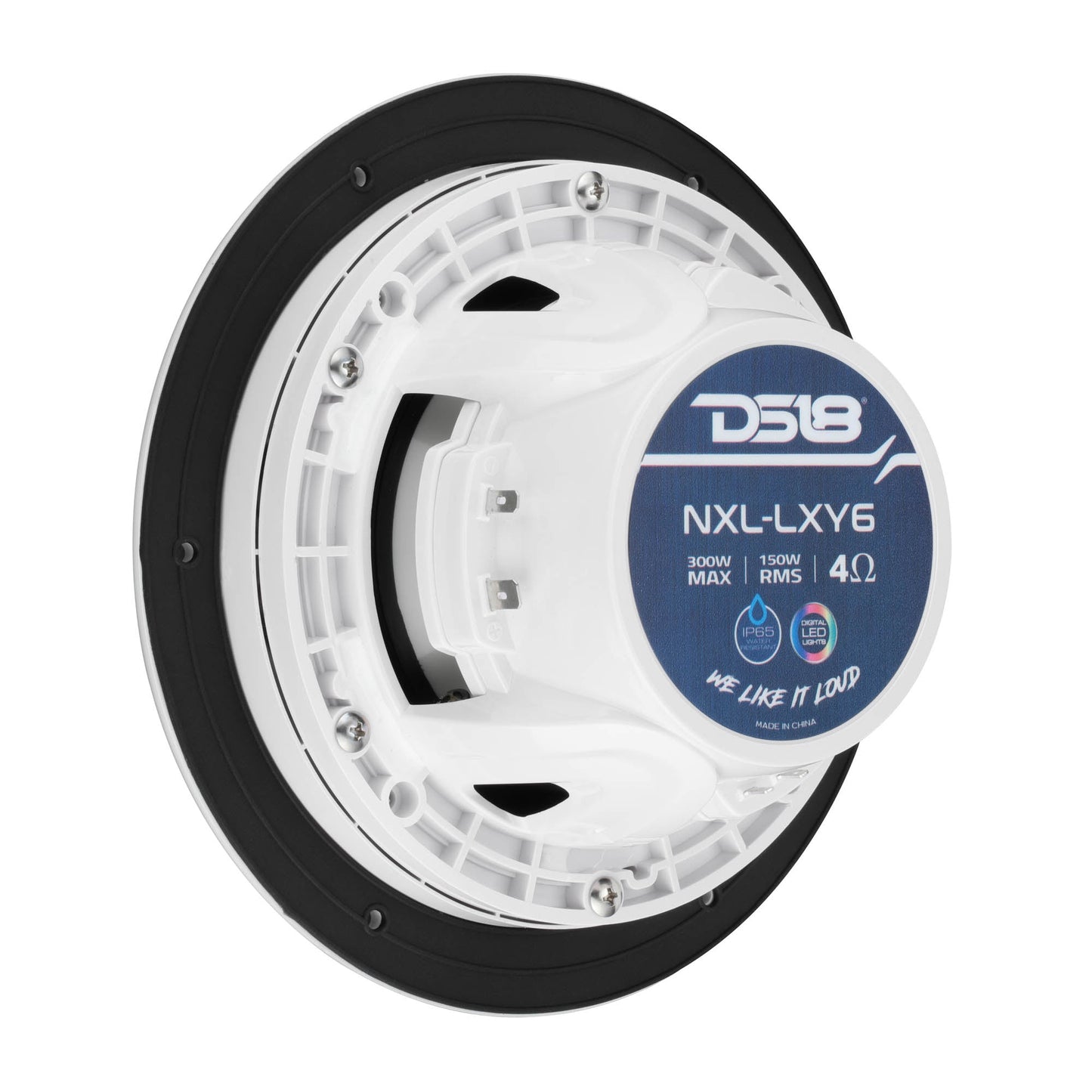 Luxury 6.5” 2-Way Marine Coaxial Speaker with Digital LED Lights and Flush Magnetic Mount Grille | 150W RMS 4-Ohm.