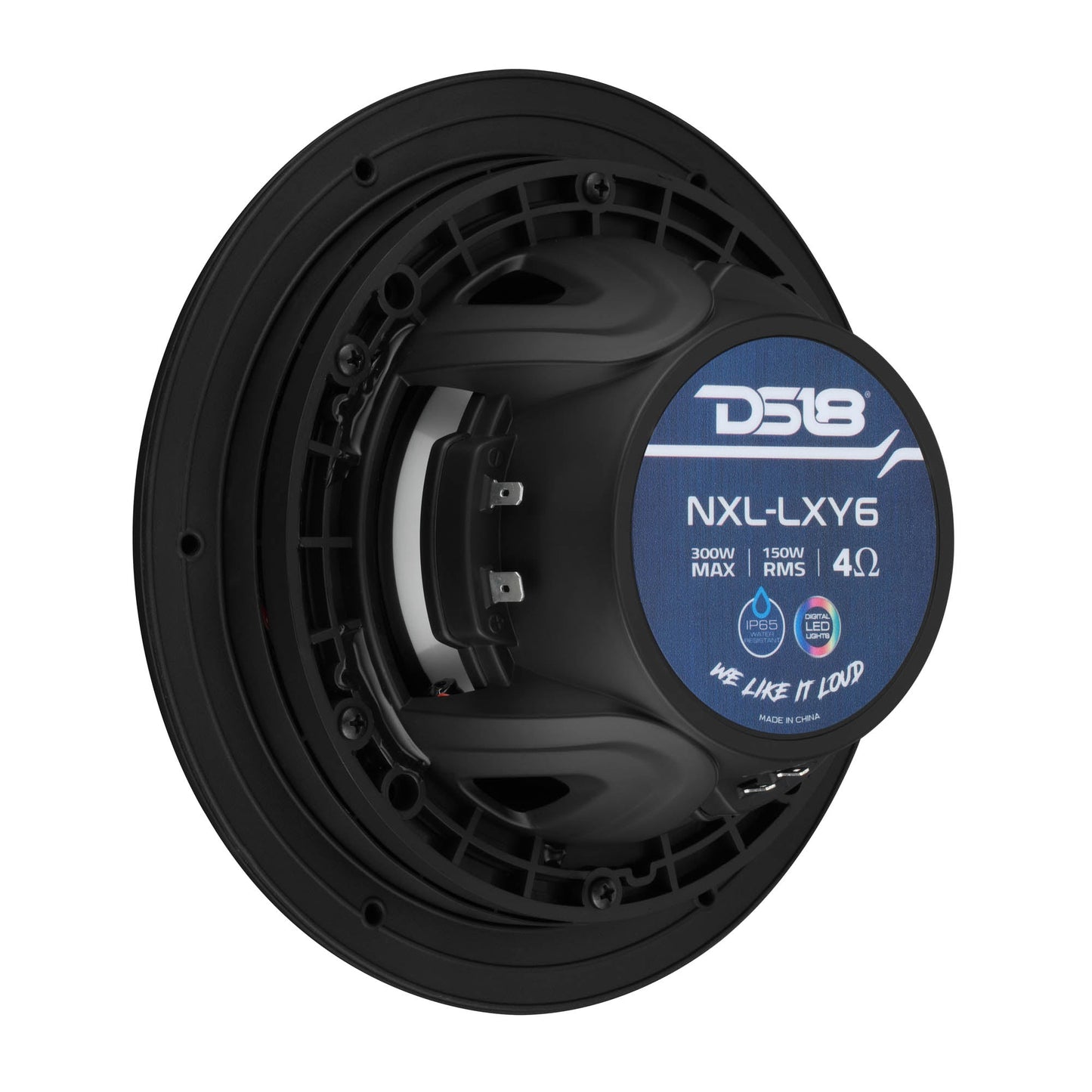 Luxury 6.5” 2-Way Marine Coaxial Speaker with Digital LED Lights and Flush Magnetic Mount Grille | 150W RMS 4-Ohm.