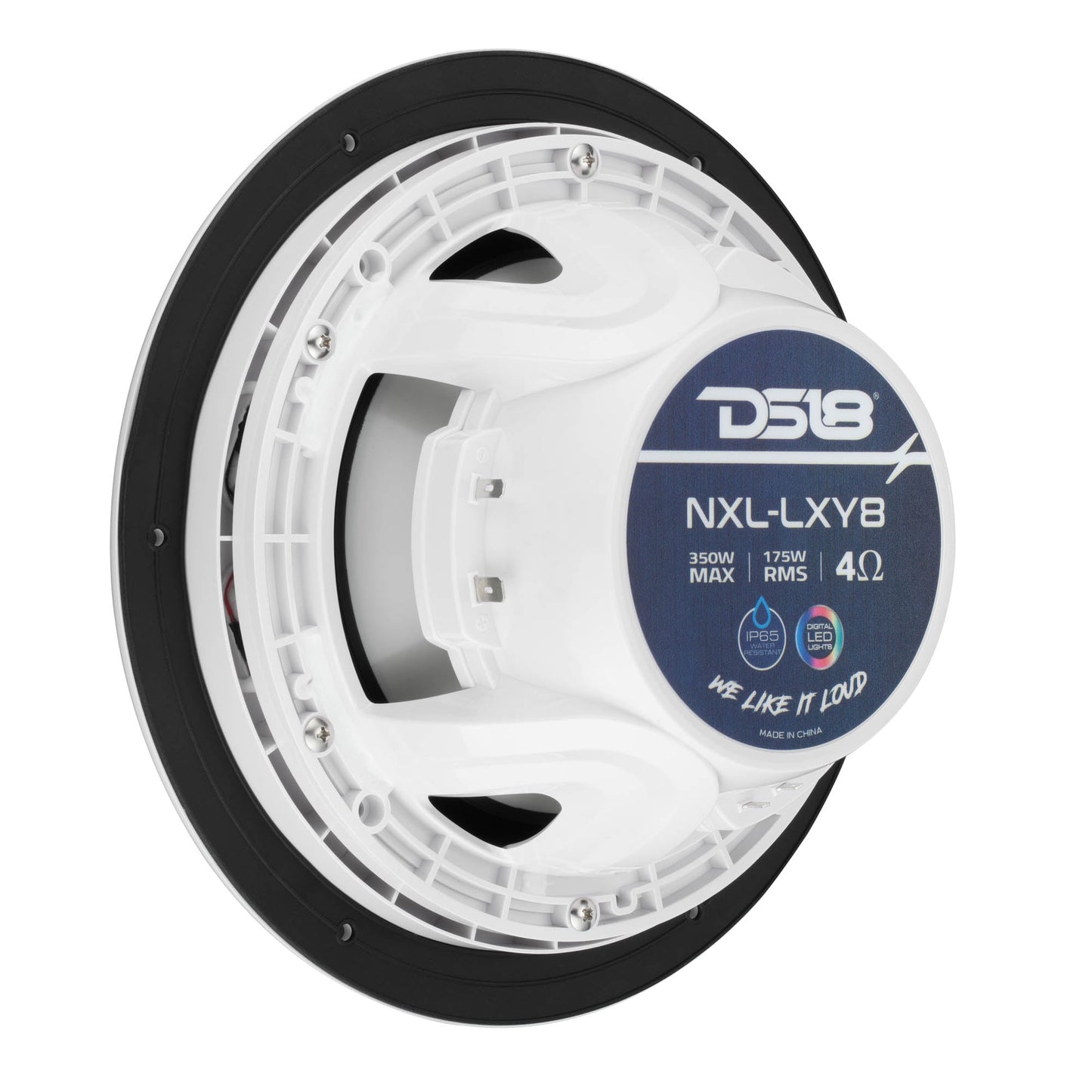 Luxury 8” 2-Way Marine Coaxial Speaker with Digital LED Lights and Flush Magnetic Mount Grille | 175W RMS 4-Ohm.