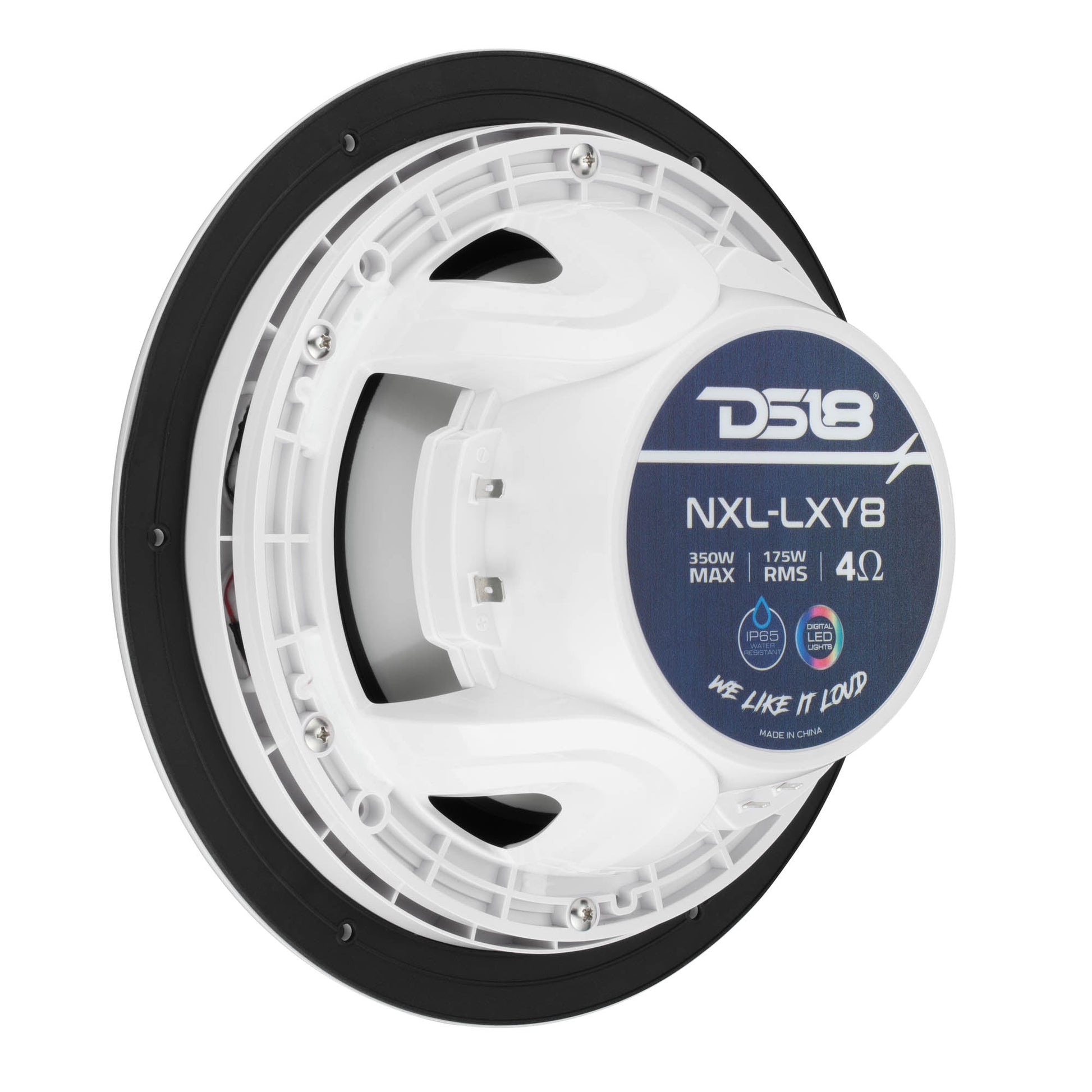 Luxury 8” 2-Way Marine Coaxial Speaker with Digital LED Lights and Flush Magnetic Mount Grille | 175W RMS 4-Ohm.