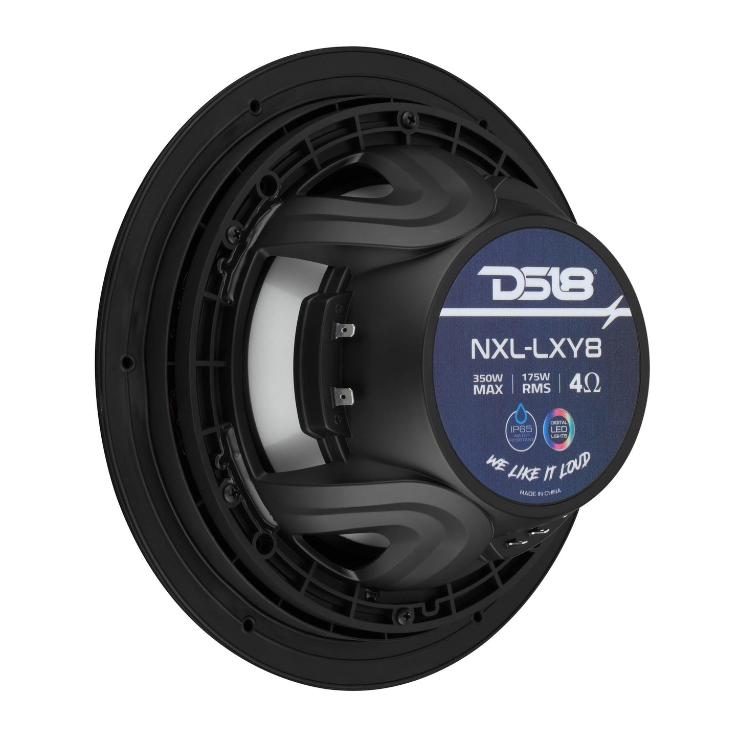 Luxury 8” 2-Way Marine Coaxial Speaker with Digital LED Lights and Flush Magnetic Mount Grille | 175W RMS 4-Ohm.