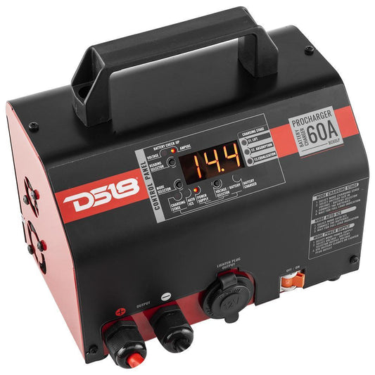 60 Ampere Selectable Charger and Power Supply. Good for Lead Acid, AGM, and Lithium Batteries Wire Clamps Included Made In Brazil.
