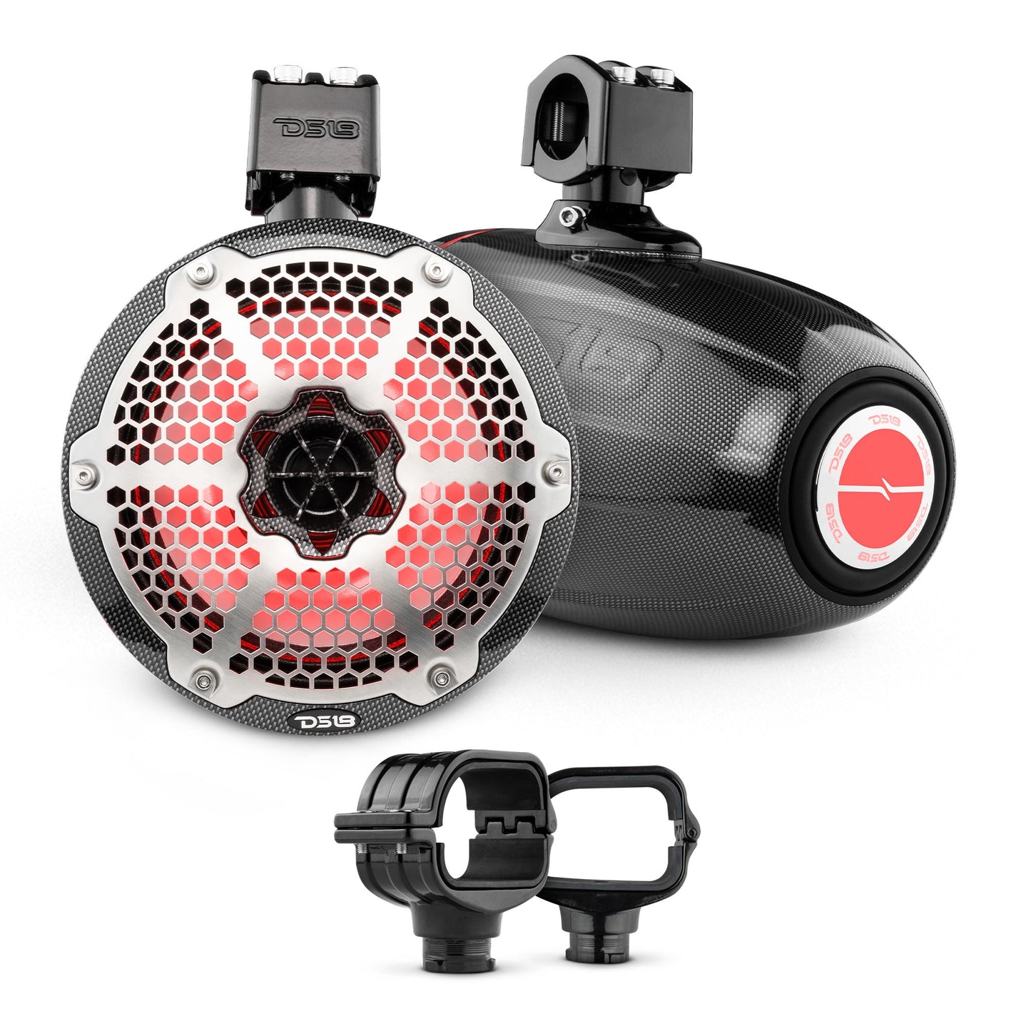 Bronco 6th Gen Roll Bar Audio Bundle – 8" Marine Tower Speakers with RGB LED Lights and OEM Roll Bar Mounting Clamps.
