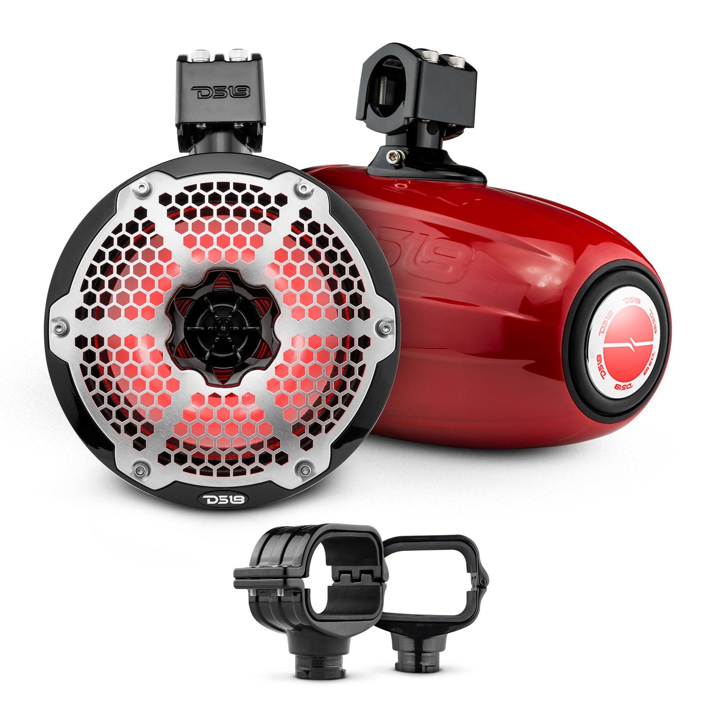 Bronco 6th Gen Roll Bar Audio Bundle – 8" Marine Tower Speakers with RGB LED Lights and OEM Roll Bar Mounting Clamps.