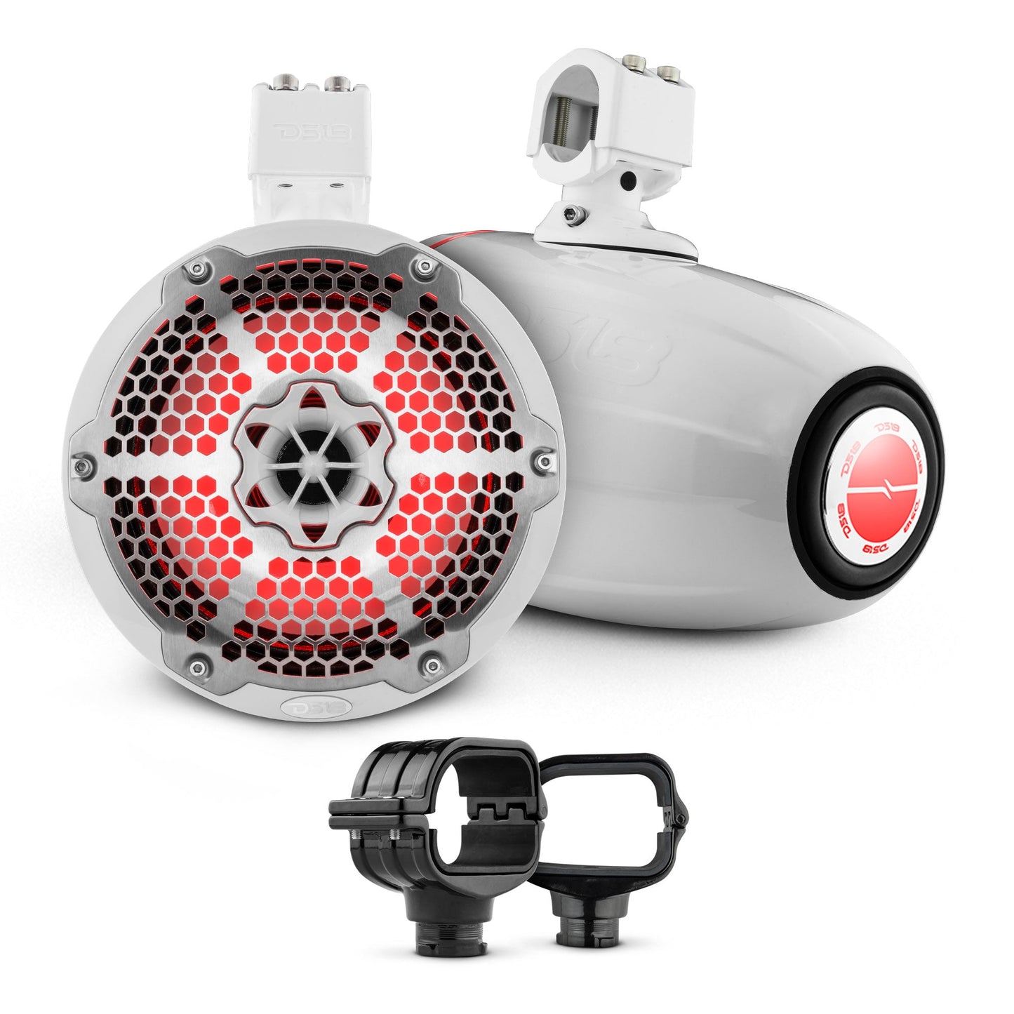 Bronco 6th Gen Roll Bar Audio Bundle – 8" Marine Tower Speakers with RGB LED Lights and OEM Roll Bar Mounting Clamps.