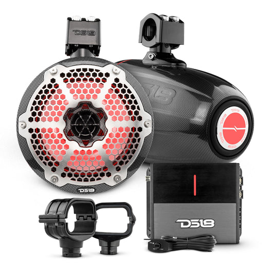 Bronco 6th Gen Roll Bar Audio Bundle – 8" Marine Tower Speakers with RGB LED Lights, OEM Roll Bar Mounting Clamps & Amplifier.