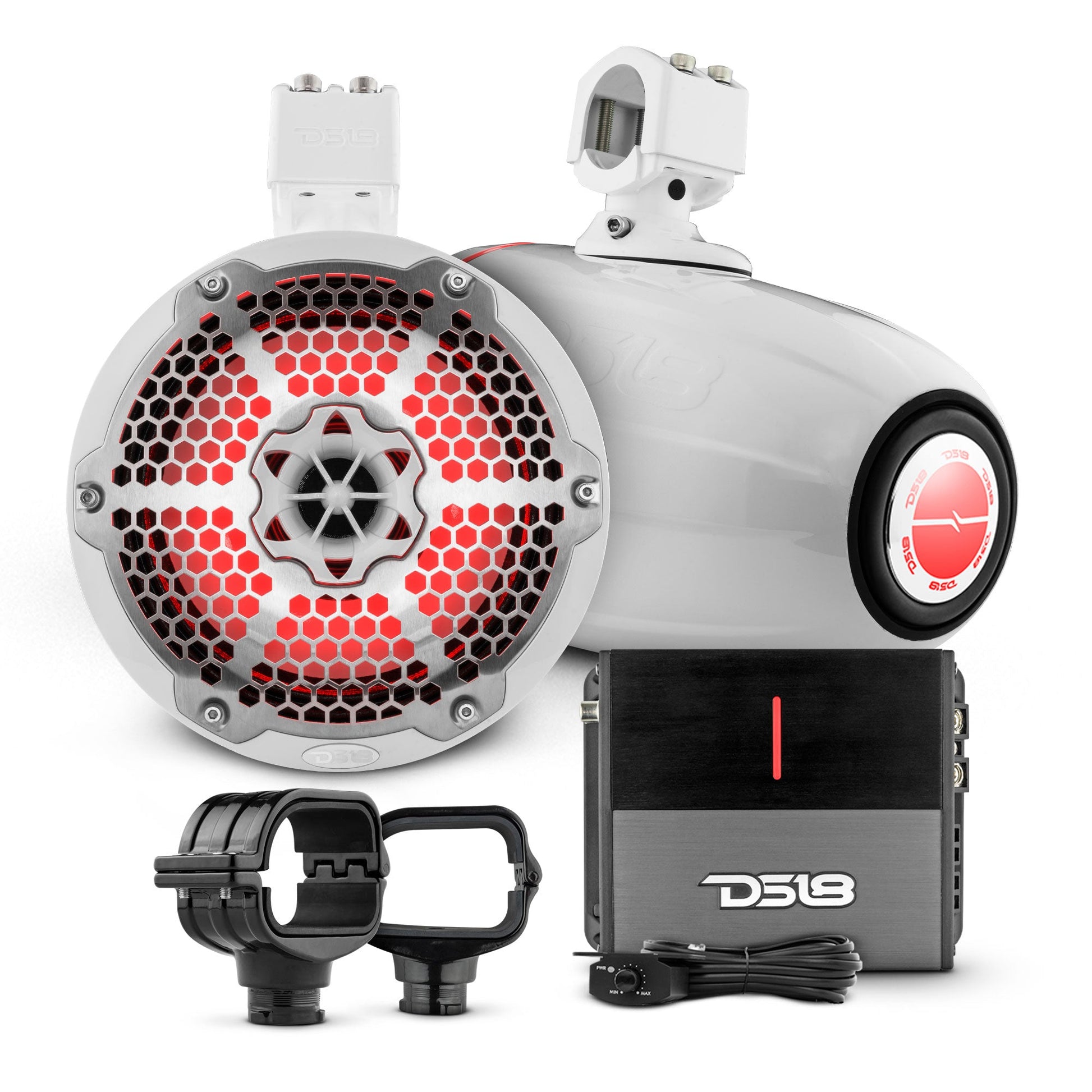 Bronco 6th Gen Roll Bar Audio Bundle – 8" Marine Tower Speakers with RGB LED Lights, OEM Roll Bar Mounting Clamps.