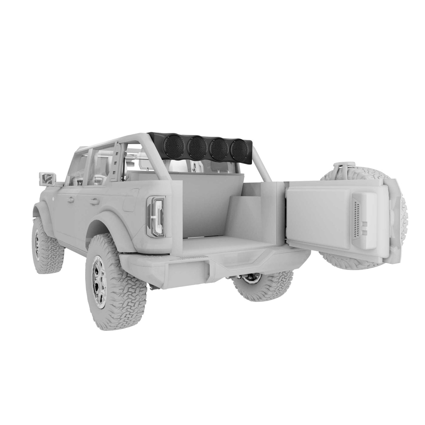 Bronco 6th Gen Rear Overhead Soundbar Loaded – 6x Coaxial Midrange Speakers and Dual Hybrid Tweeters.