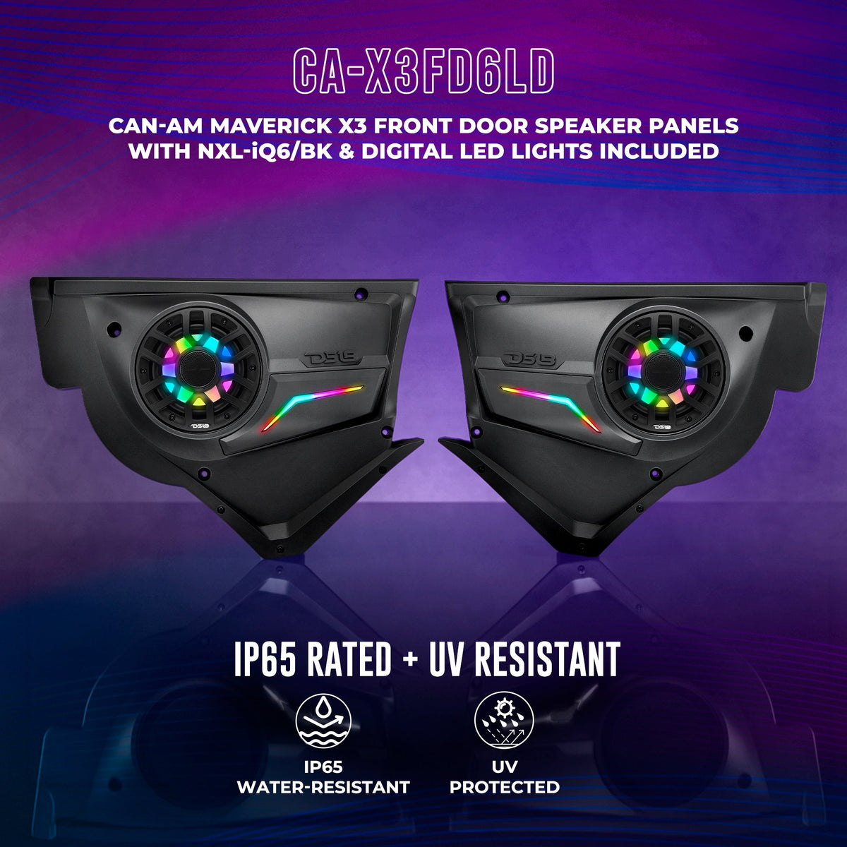 Can-Am Maverick X3 Door Speaker Panels Loaded with NXL-IQ 6.5" 2-Way Coaxial Marine Speakers and Digital LED Badge