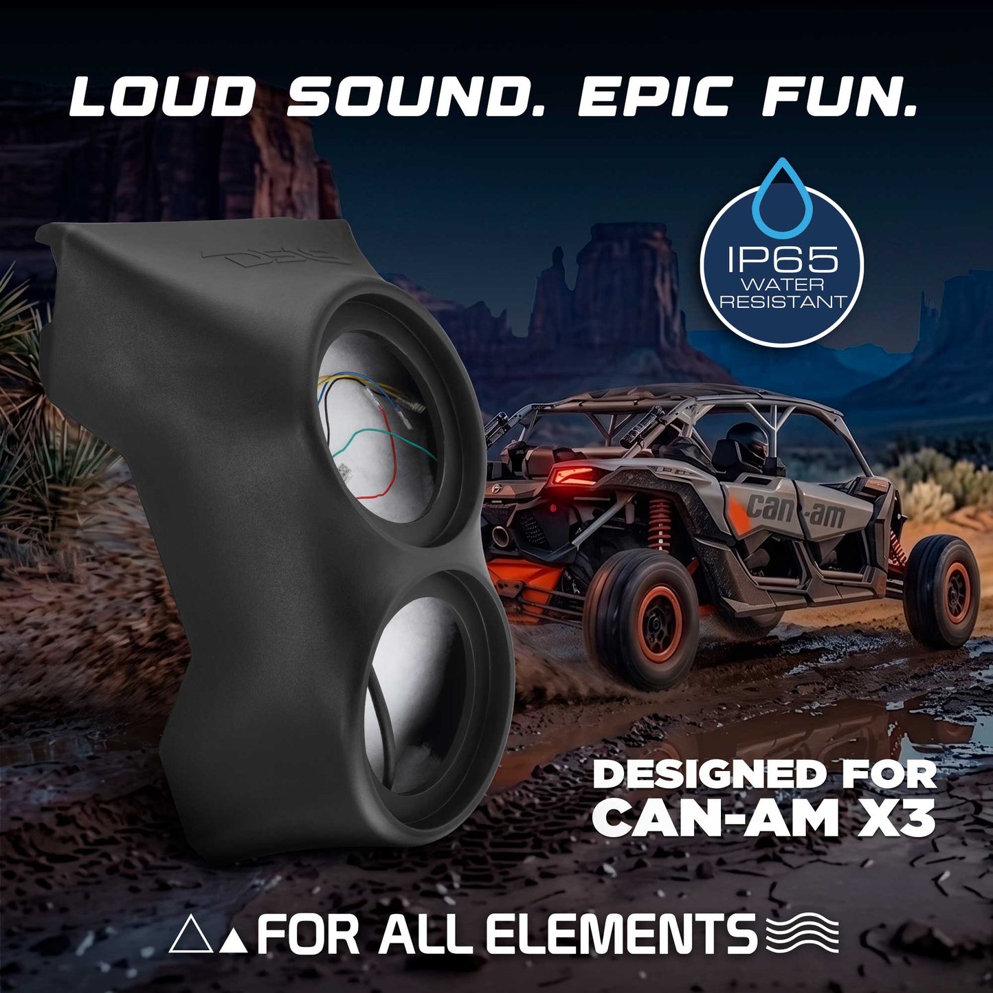 Can-Am Maverick X3 (2017-Up) Waterfall Center Console Speaker Pod – Fits Dual 6.5” Speakers.