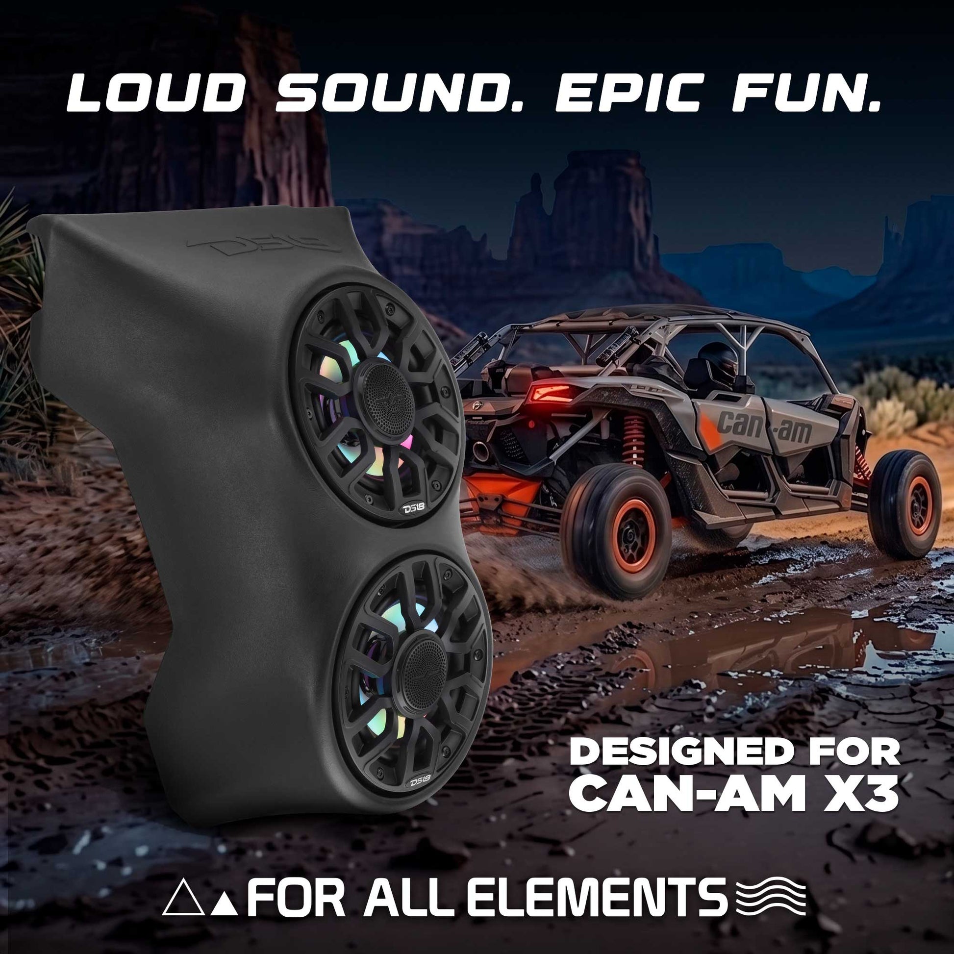 Can-Am Maverick X3 (2017-Up) Waterfall Center Console Speaker Pod Loaded with NXL-IQ 6.5" 2-Way Coaxial Marine Speakers and Digital LED Lights.