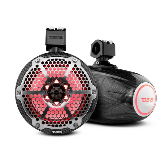 NXL 8" Marine and Powersports Towers LED RGB Lights 125 Watts Rms - Black Carbon Fiber.