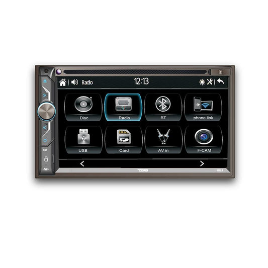 6.9" Touchscreen Double-DIN Headunit with DVD, Bluetooth, USB and Mirror Link.