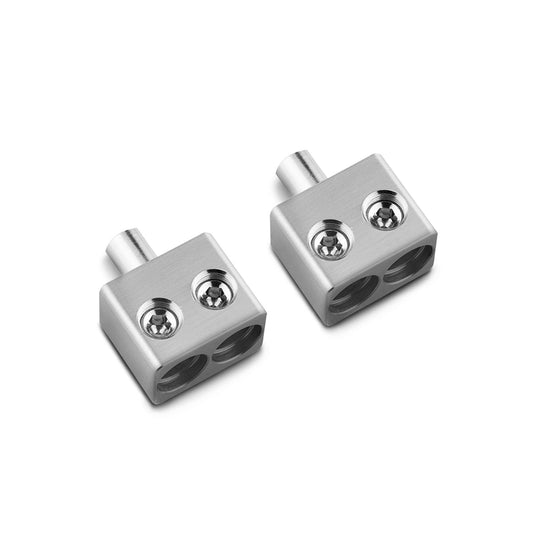 Dual 1/0-GA to 1/0-GA Amp Input Reducers with Offset Stub.