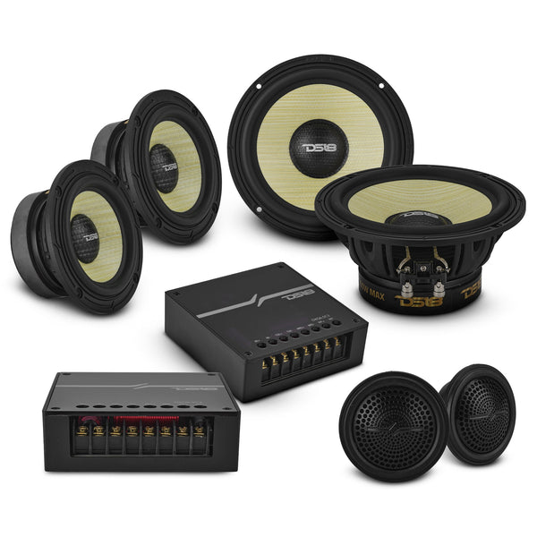 DXQ 6.5" 3-Way Component Speaker Set with Yellow Straw + Composite Foam Cone | 150W RMS 4-Ohm.