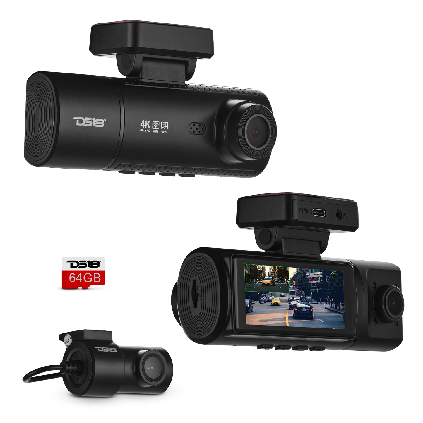 4K Triple Dash Camera with Front, In-Cabin and Rear Cameras, Wi-Fi, GPS and 3.16” IPS Display.