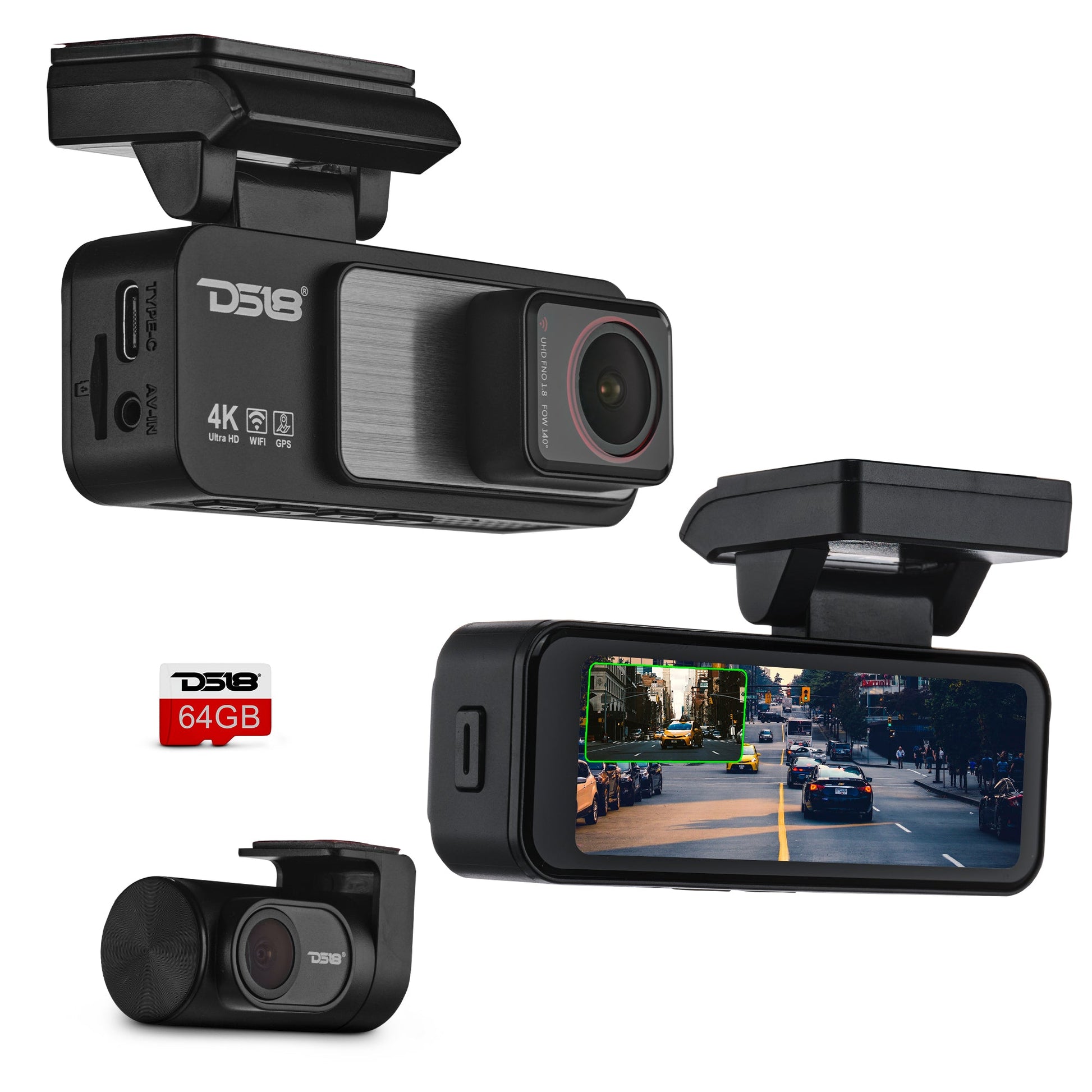 4K Dual Dash Camera with Wi-Fi, GPS, Parking Monitor, and 3.2” IPS Display (Front & Rear Cameras).