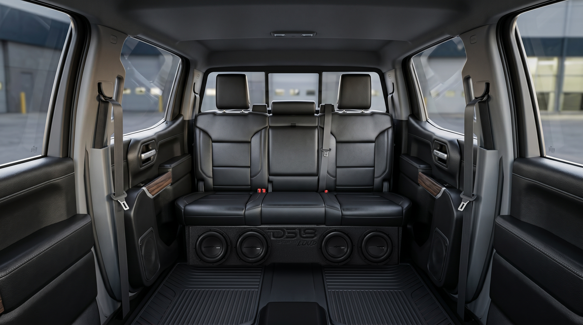 Loaded 4 x 8" Subwoofer Enclosure for Chevy/GMC Crew Cabs (2007-2026) and Ford F-150/Super Duty Crew Cabs (2009-2026).