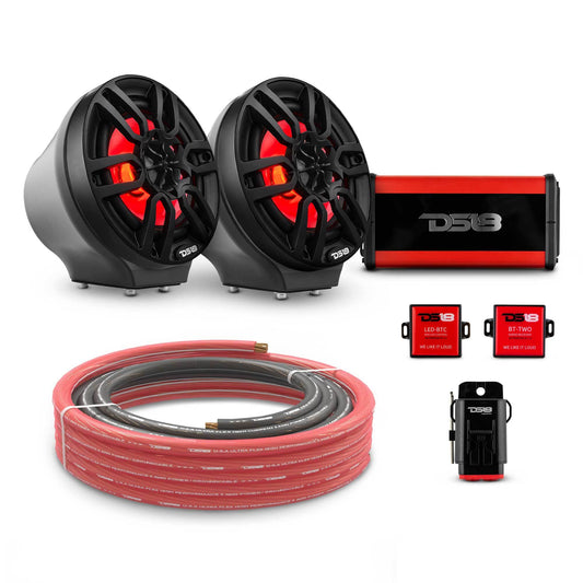 6.5" Loaded Flat Mount Speaker Pods with Amplifier, Installation Kit and RGB LED Lights, Package for Can-Am Spyder & Ryker.
