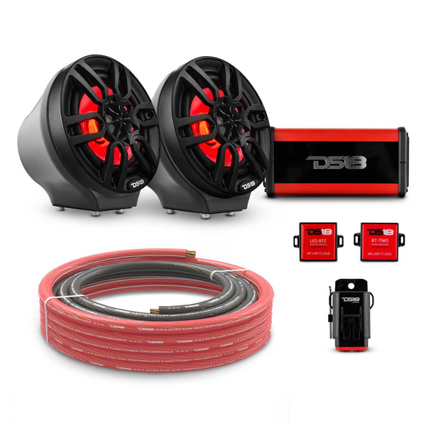 6.5" Loaded Flat Mount Speaker Pods with Amplifier, Installation Kit and RGB LED Lights, Package for Can-Am Spyder & Ryker.