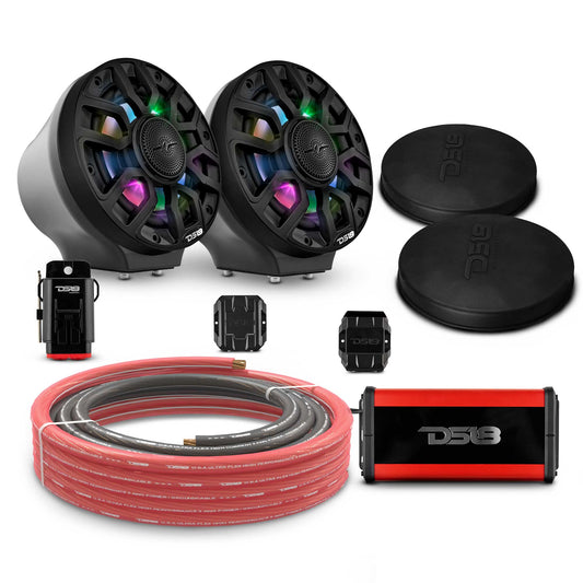6.5" Loaded Flat Mount Speaker Pods with Amplifier, Installation Kit and Digital LED Lights, Package for Can-Am Spyder & Ryker.