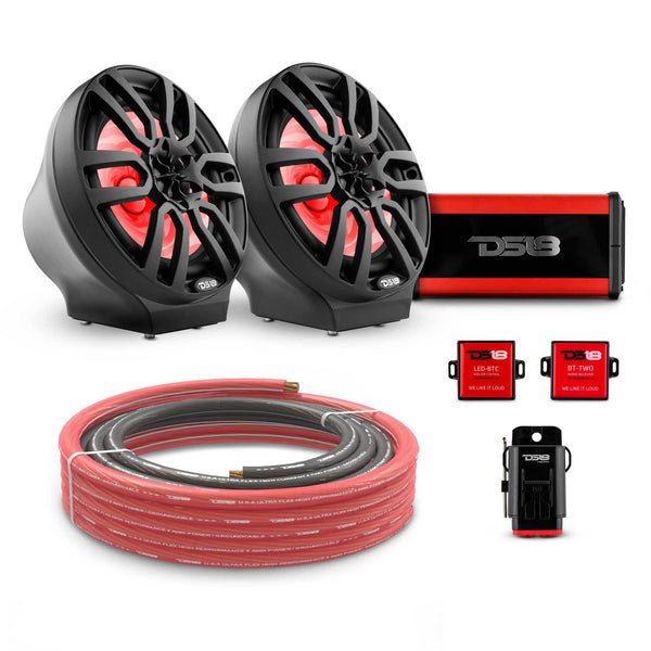8" Loaded Flat Mount Speaker Pods with Amplifier, Installation Kit and RGB LED Lights, Package for Can-Am Spyder & Ryker.