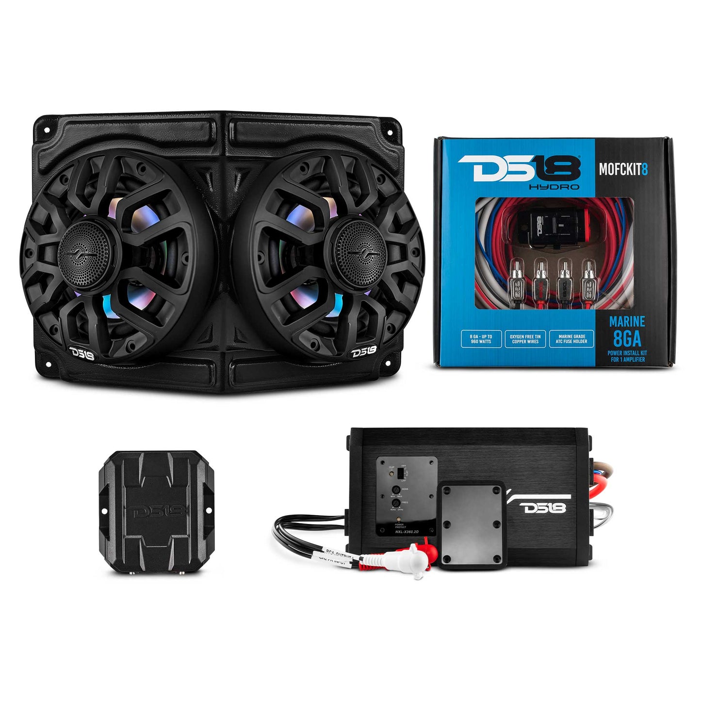 CAN-AM Overhead Enclosure With Amplifier and Installation Kit - Loaded with 2x 6.5" 2-Way Marine Speakers With Digital LED Lights.