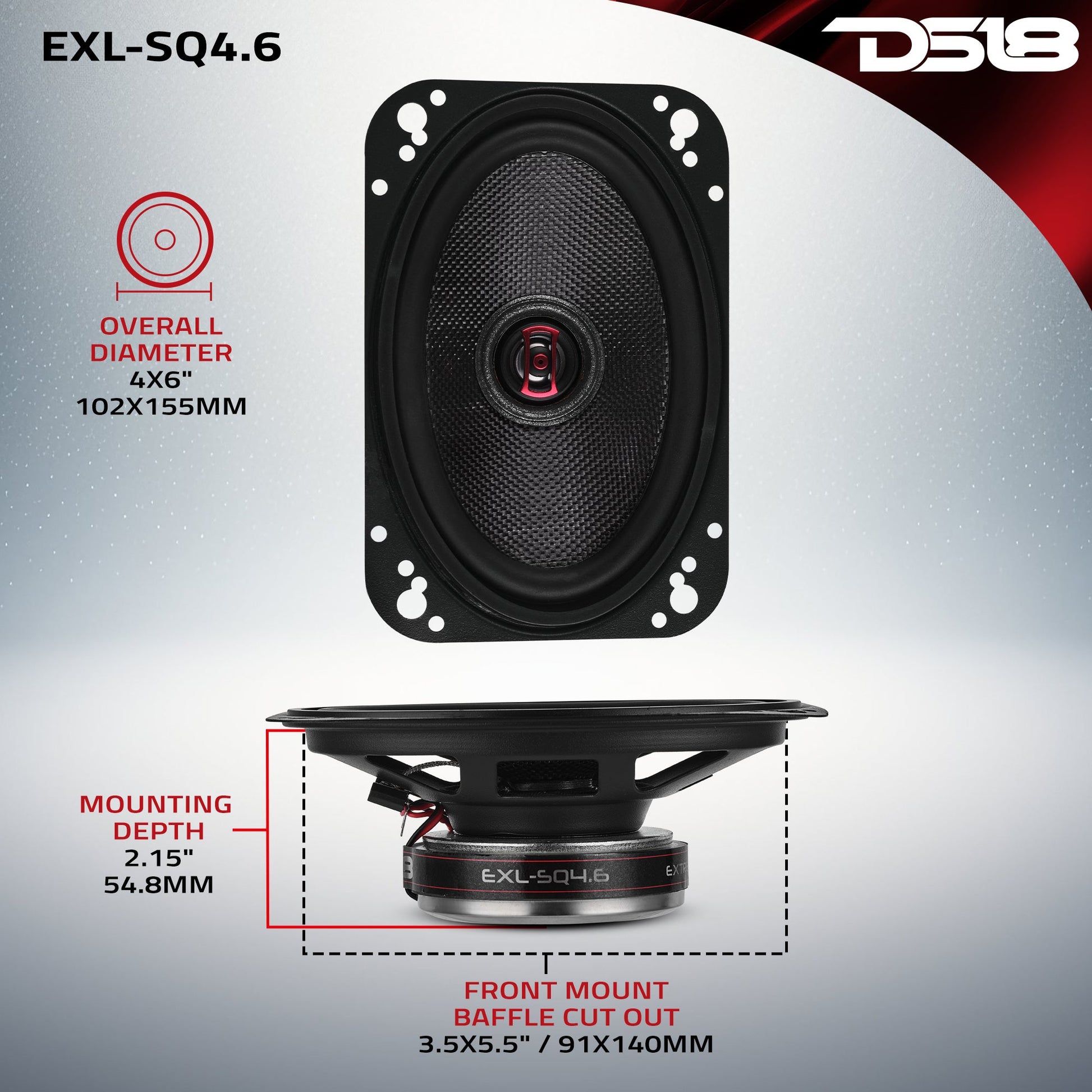 EXL 4x6” 2-Way Coaxial Speaker with Fiber Glass Cone | 60W RMS 3-Ohm.