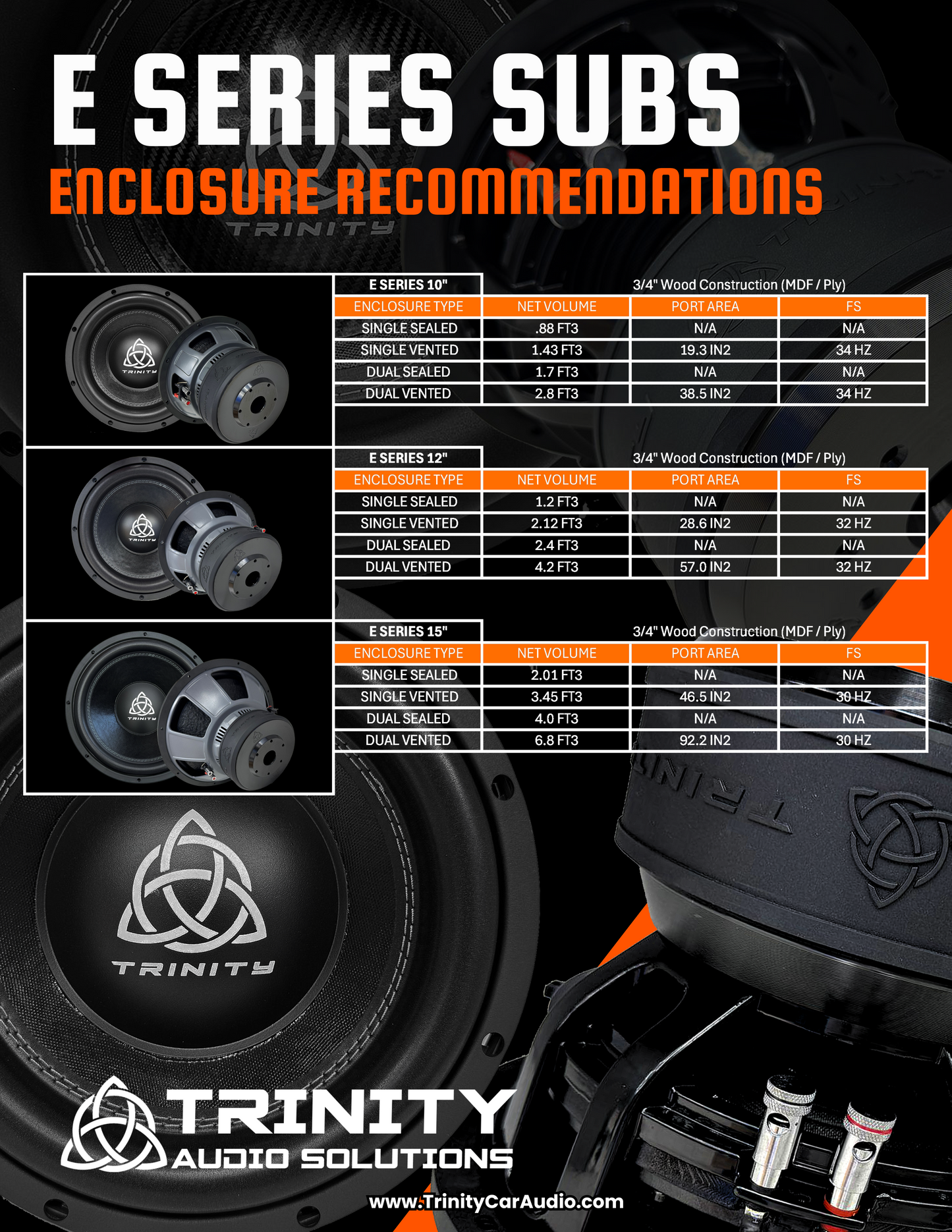 Trinity E Series 12" Subwoofer 800 Watts RMS.
