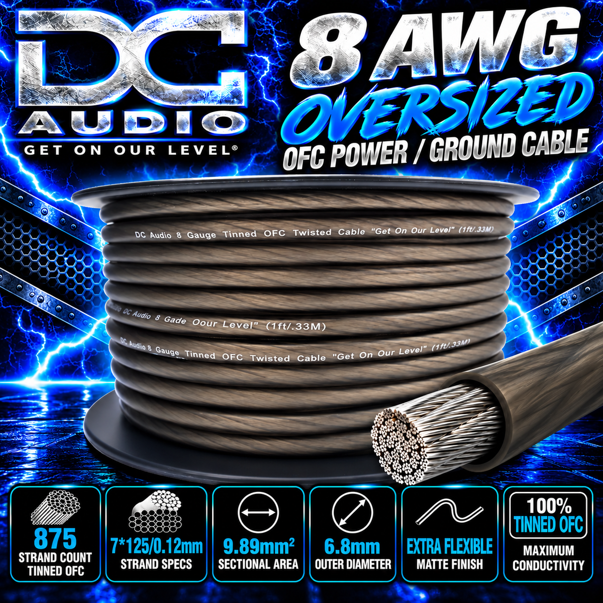 DC Audio 8 AWG Tinned OFC  Power / Ground Cable