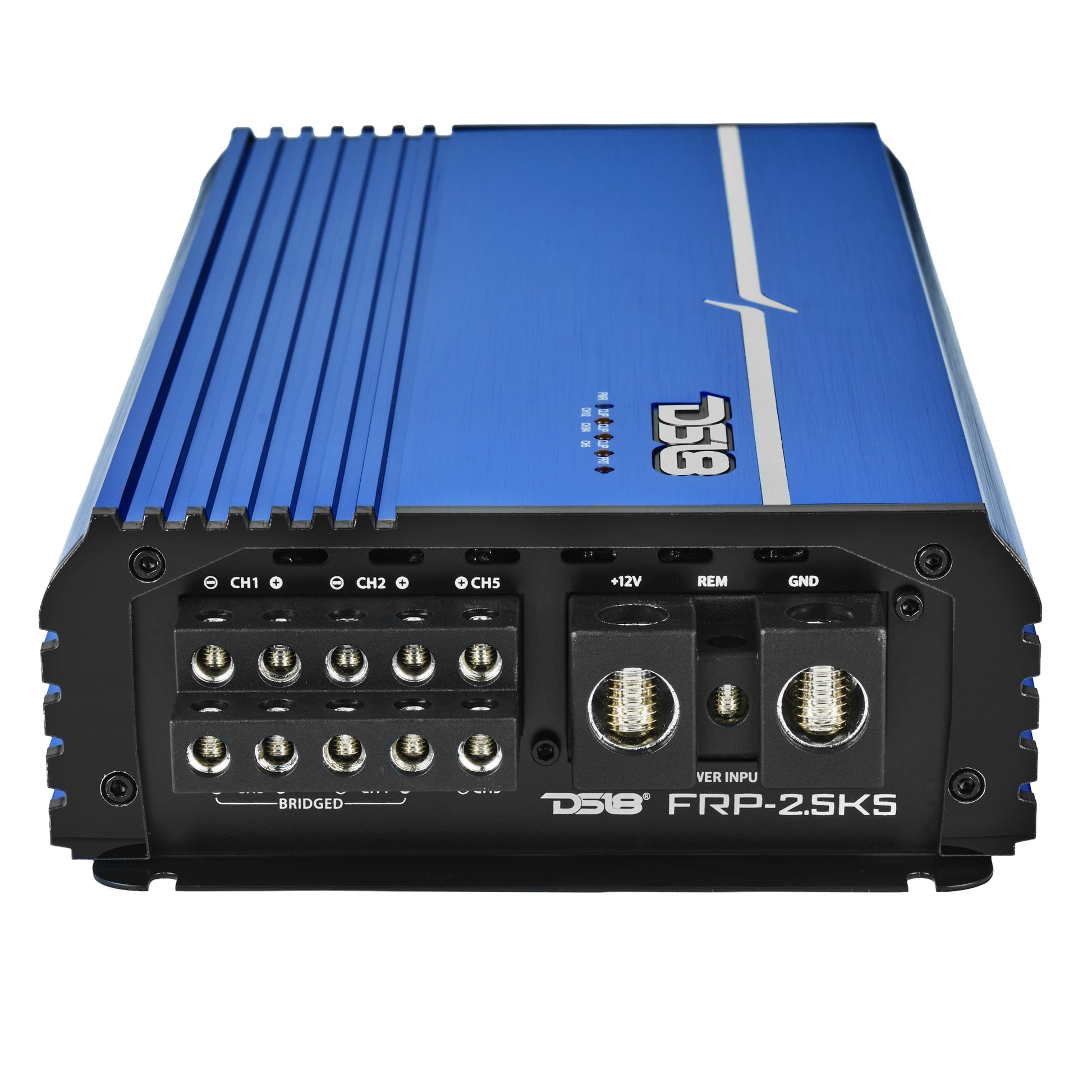 FRP Compact Full-Range Class D 5-Channel Amplifier – 250W x 4 + 1,200W Subwoofer Output.