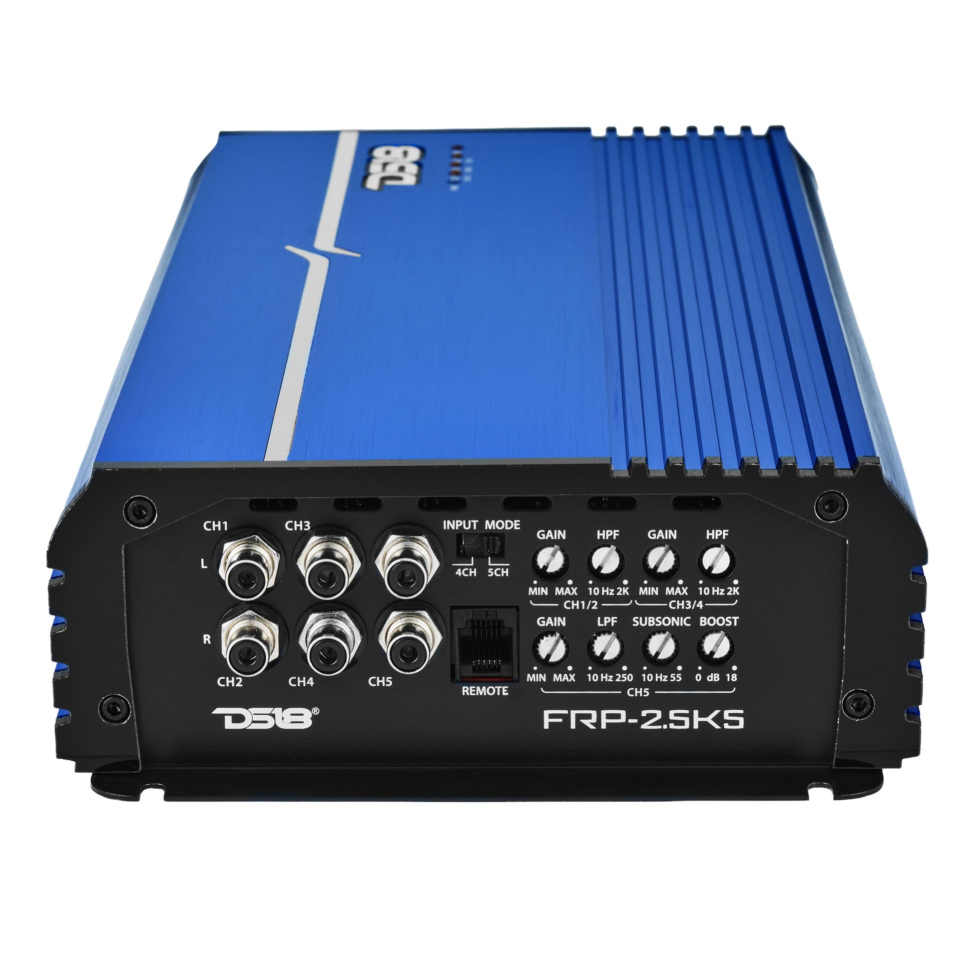 FRP Compact Full-Range Class D 5-Channel Amplifier – 250W x 4 + 1,200W Subwoofer Output.