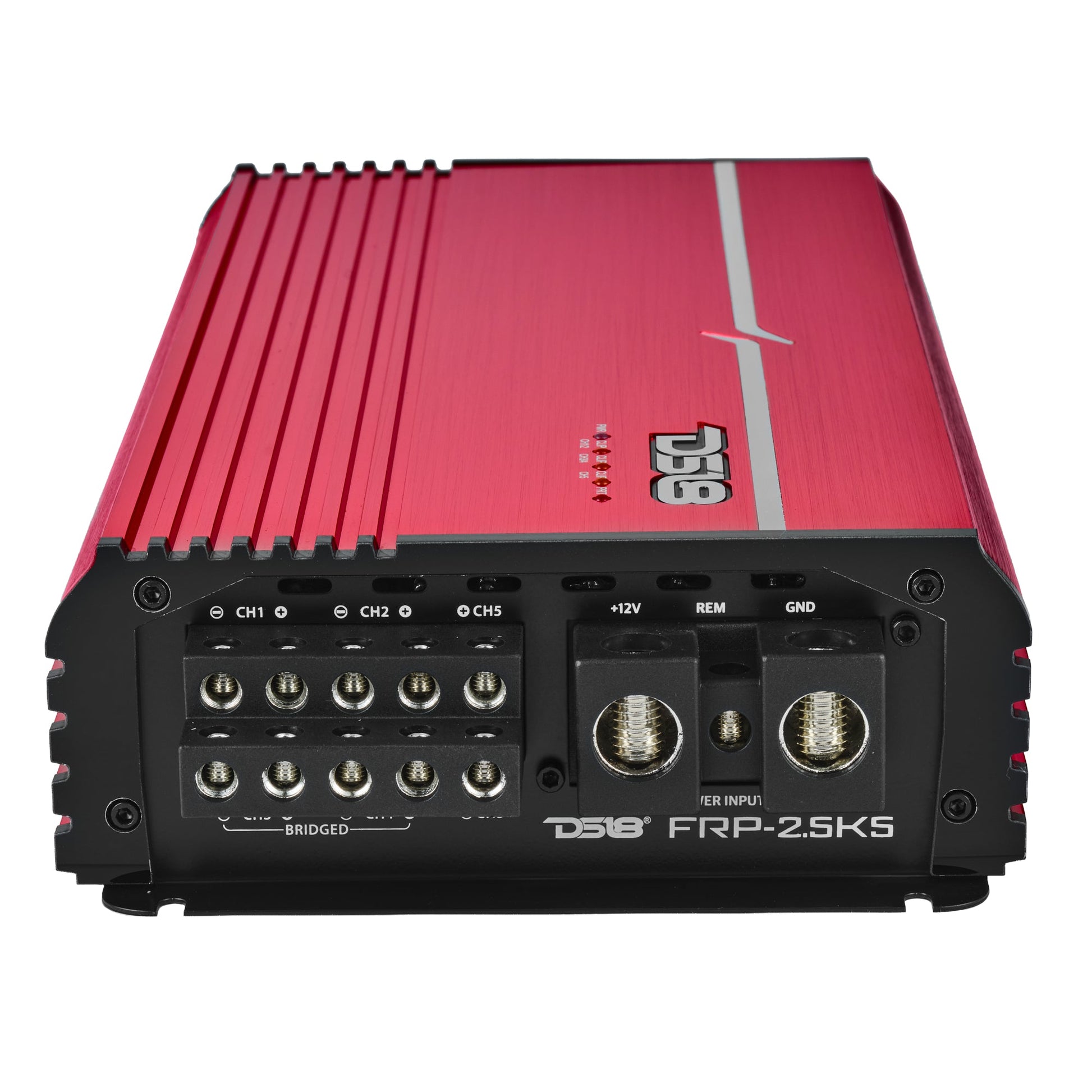 FRP Compact Full-Range Class D 5-Channel Amplifier – 250W x 4 + 1,200W Subwoofer Output.