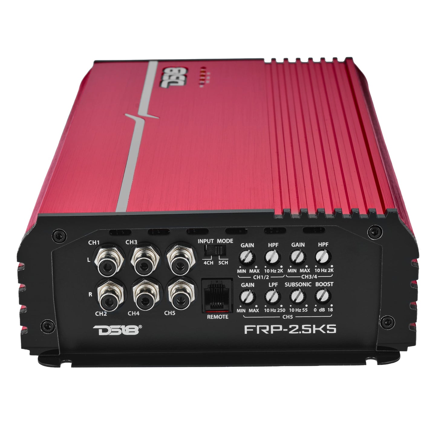 FRP Compact Full-Range Class D 5-Channel Amplifier – 250W x 4 + 1,200W Subwoofer Output.