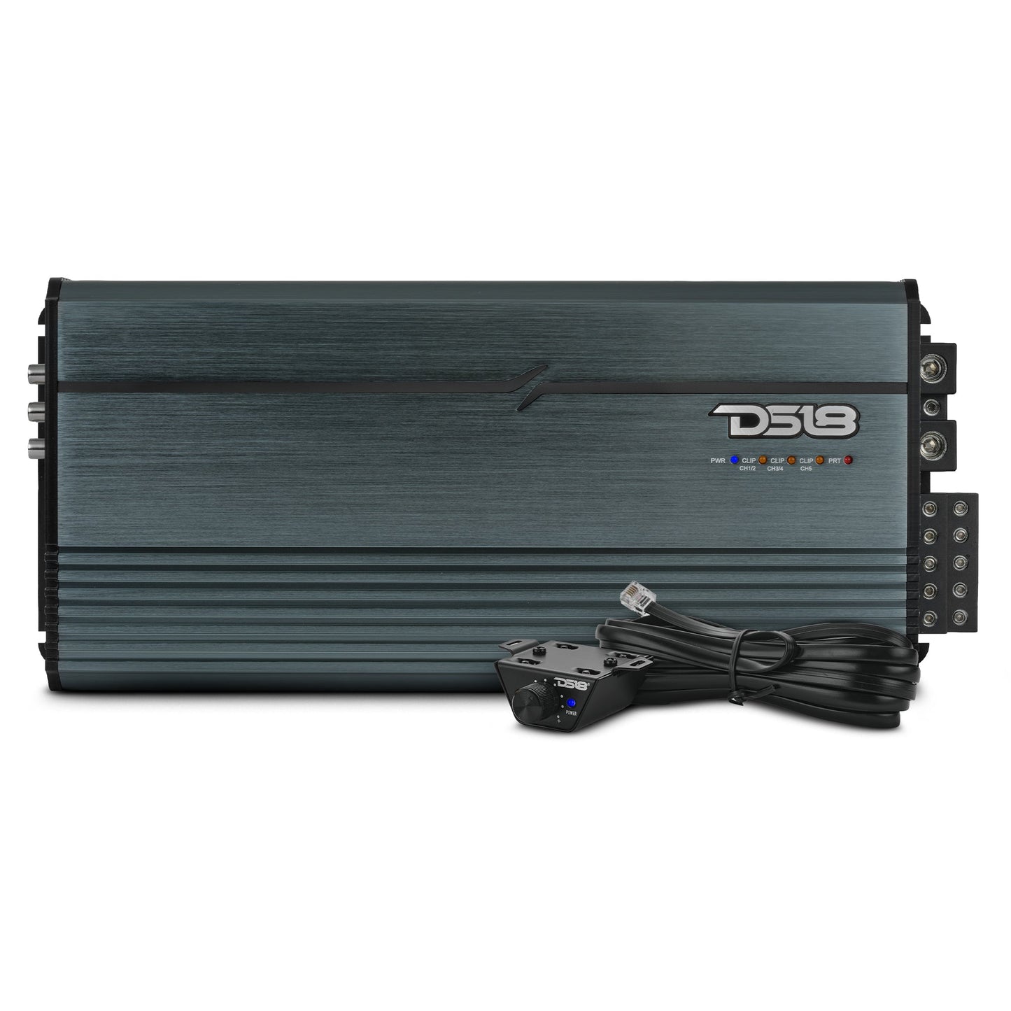 FRP Compact Full-Range Class D 5-Channel Amplifier – 250W x 4 + 1,200W Subwoofer Output.