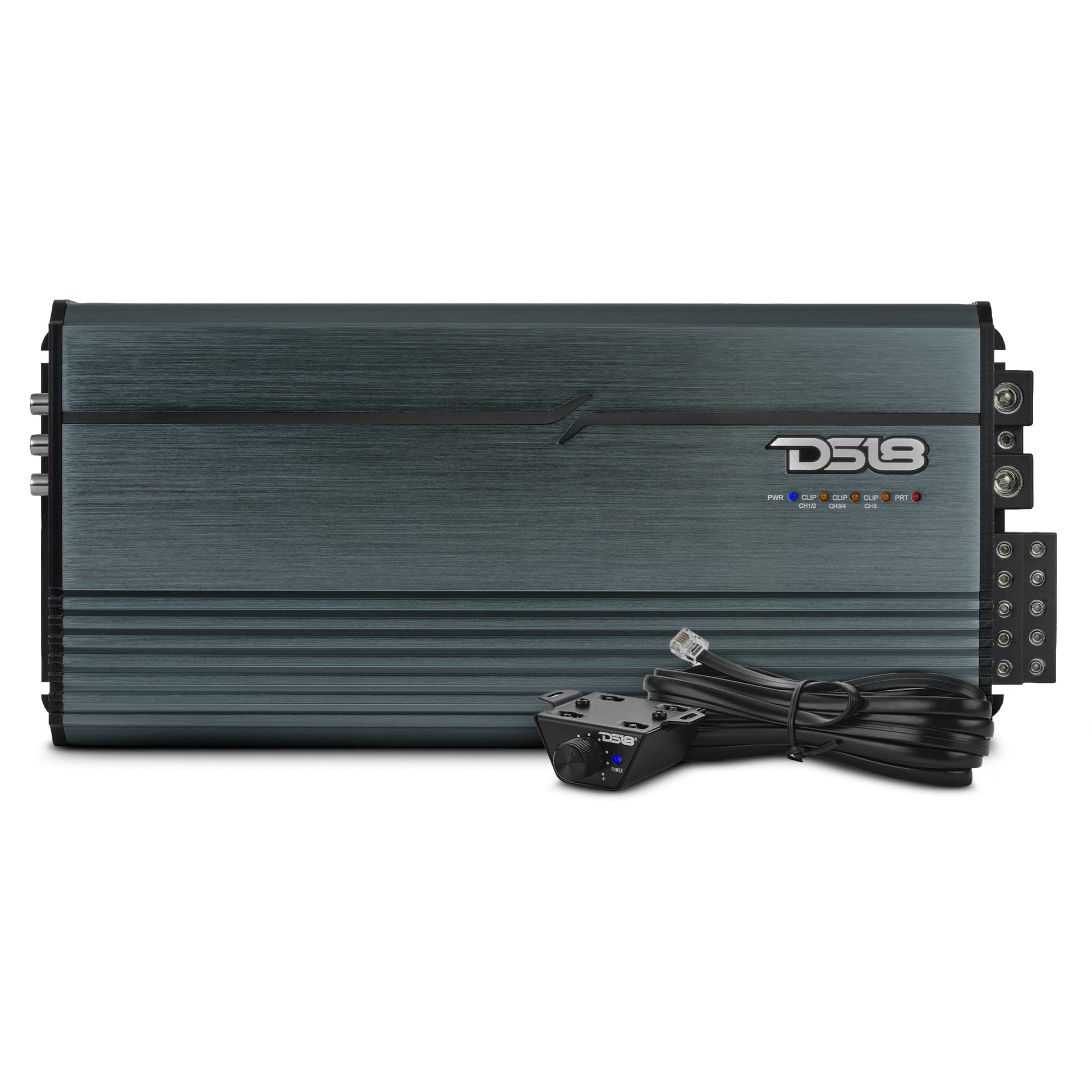 FRP Compact Full-Range Class D 5-Channel Amplifier – 250W x 4 + 1,200W Subwoofer Output.