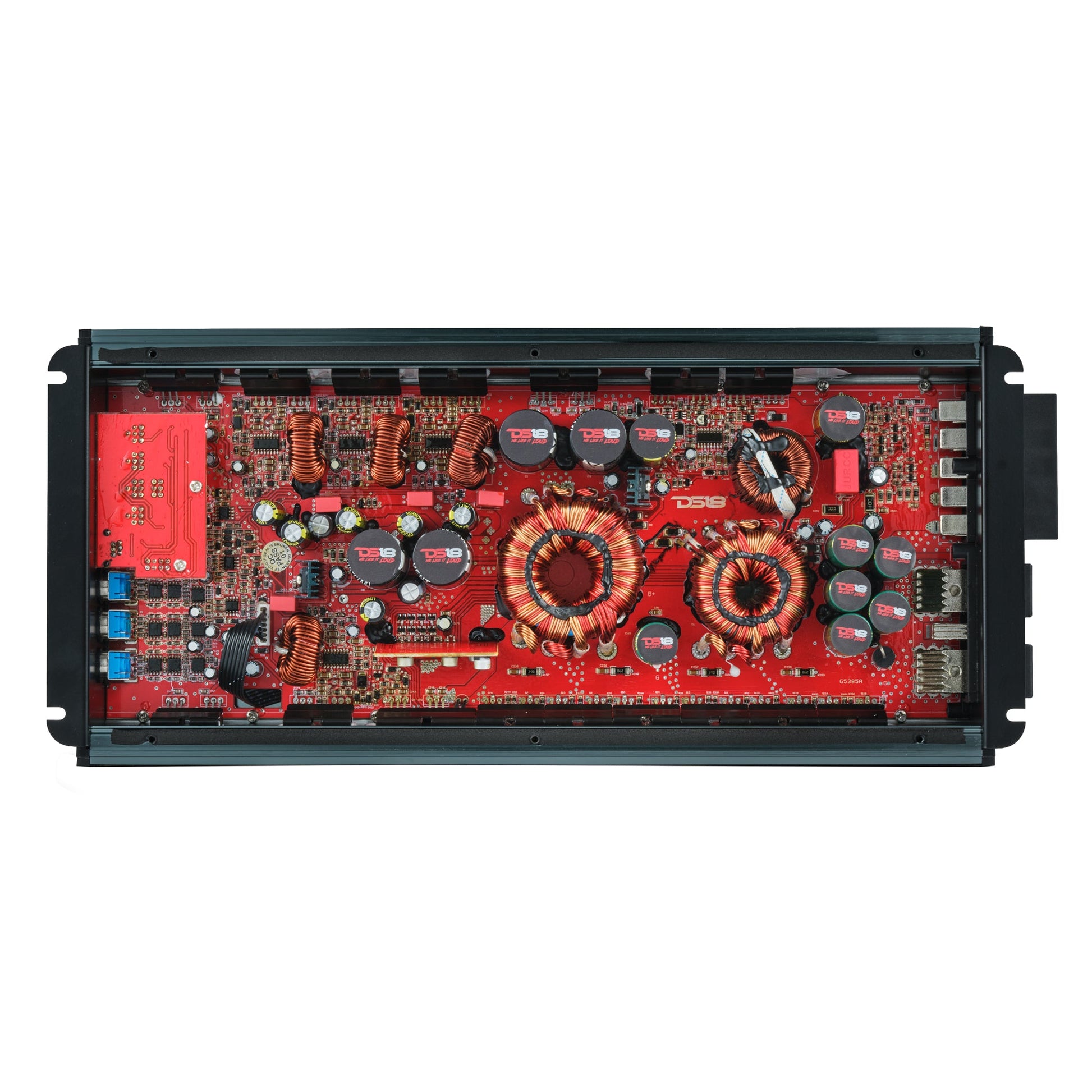 FRP Compact Full-Range Class D 5-Channel Amplifier – 250W x 4 + 1,200W Subwoofer Output.