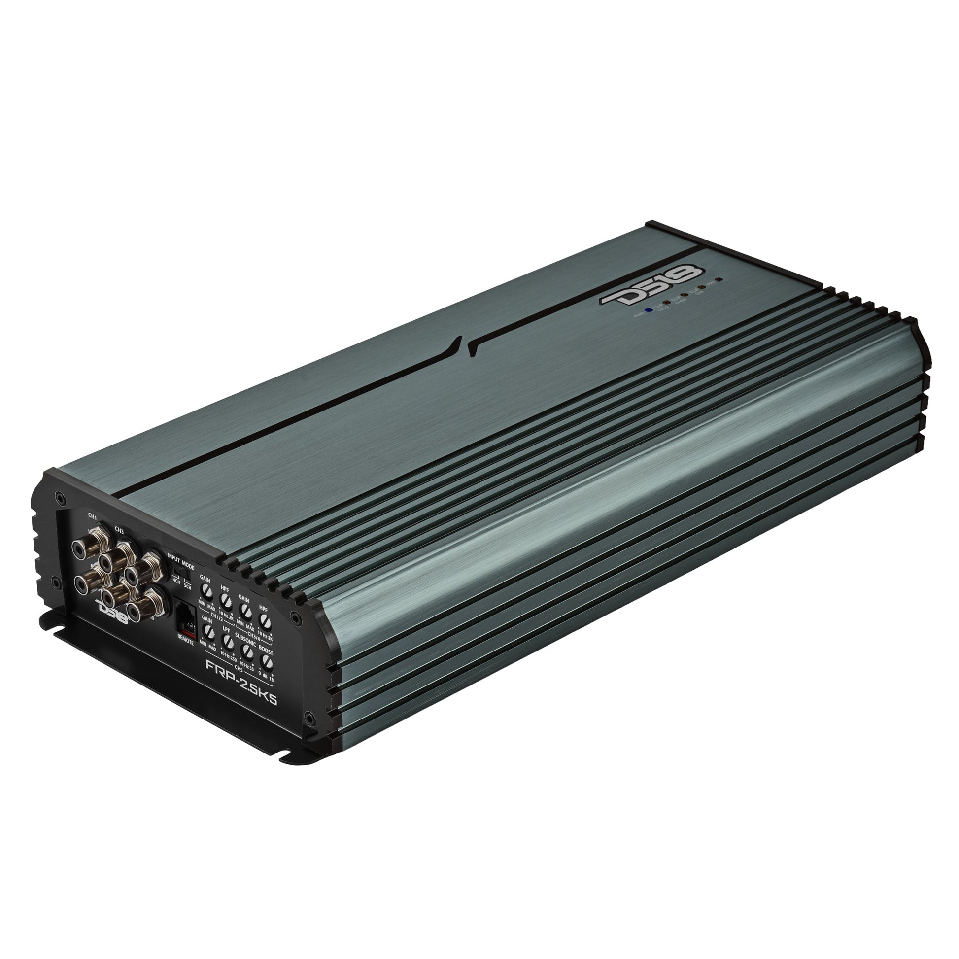 FRP Compact Full-Range Class D 5-Channel Amplifier – 250W x 4 + 1,200W Subwoofer Output.