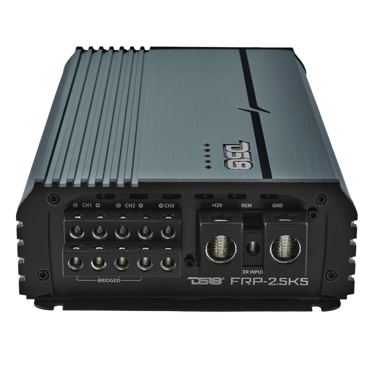 FRP Compact Full-Range Class D 5-Channel Amplifier – 250W x 4 + 1,200W Subwoofer Output.