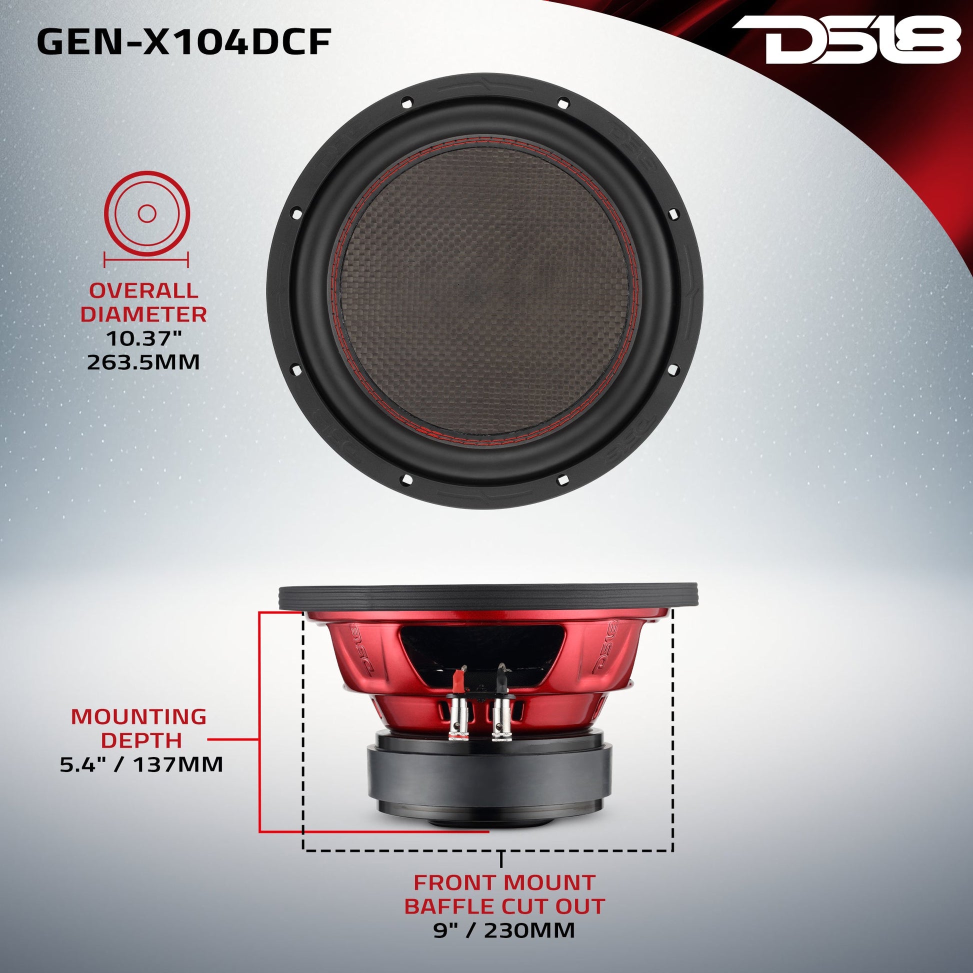 GEN-X 10" Subwoofer with Carbon Fiber Dust Cap | 600W RMS Dual 4-Ohm Voice Coils.