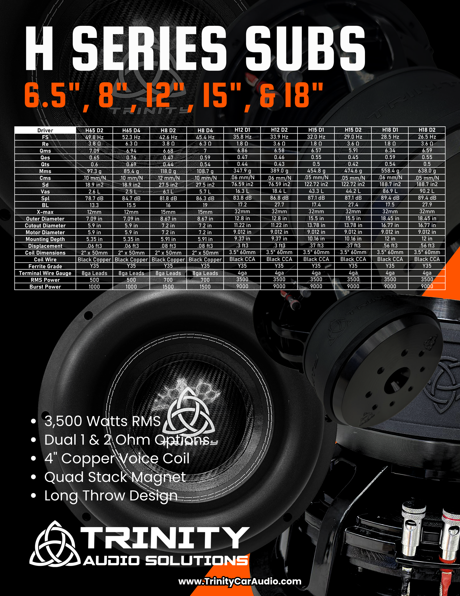 Trinity H Series 8" Subwoofer 700 Watts RMS.