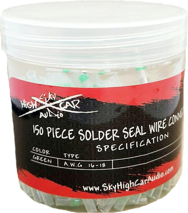 Sky High Car Audio Solder Seal Wire Connectors – Green AWG 16–18 (150 Pieces) - Audio Sellerz