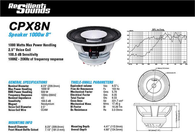 Resilient Sounds CPX8N NEO 8" Pro Audio Hybrid Loudspeaker with Horn 500W RMS