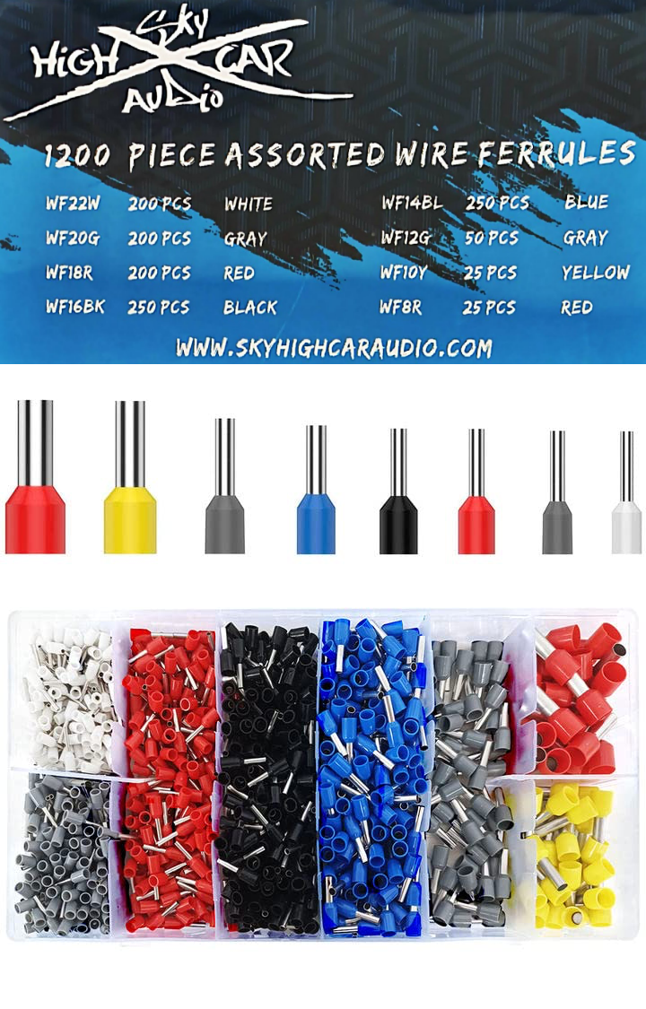 Sky High Car Audio Insulated Aluminum Wire Ferrules (8 Gauge - 22 Gauge) - Audio Sellerz