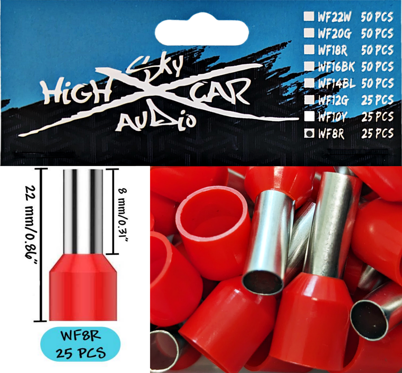 Sky High Car Audio Insulated Aluminum Wire Ferrules (8 Gauge - 22 Gauge) - Audio Sellerz