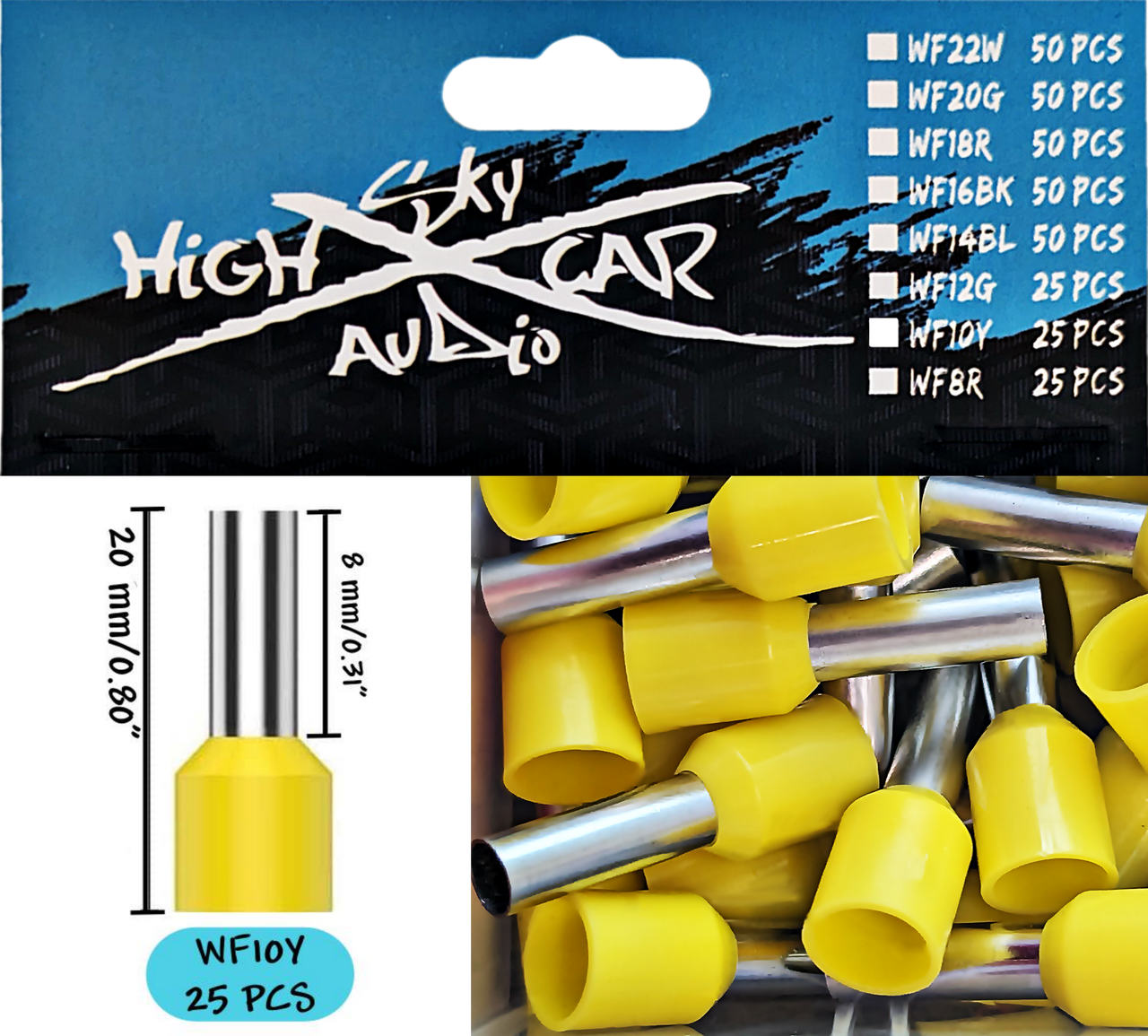 Sky High Car Audio Insulated Aluminum Wire Ferrules (8 Gauge - 22 Gauge) - Audio Sellerz