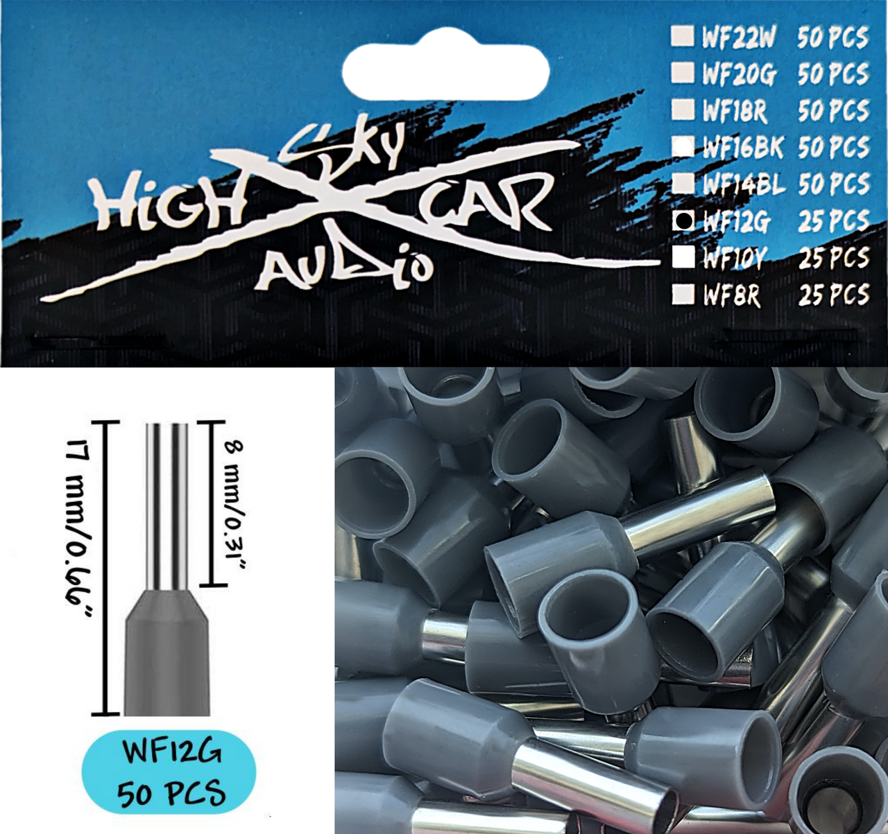 Sky High Car Audio Insulated Aluminum Wire Ferrules (8 Gauge - 22 Gauge) - Audio Sellerz