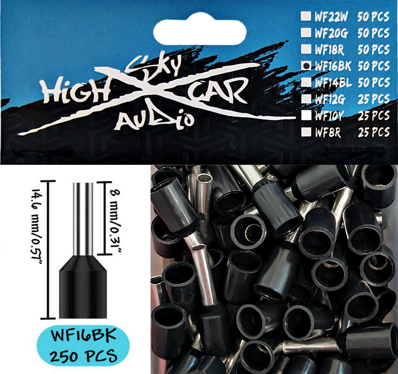 Sky High Car Audio Insulated Aluminum Wire Ferrules (8 Gauge - 22 Gauge) - Audio Sellerz