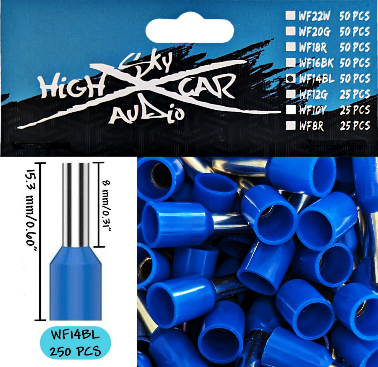 Sky High Car Audio Insulated Aluminum Wire Ferrules (8 Gauge - 22 Gauge) - Audio Sellerz